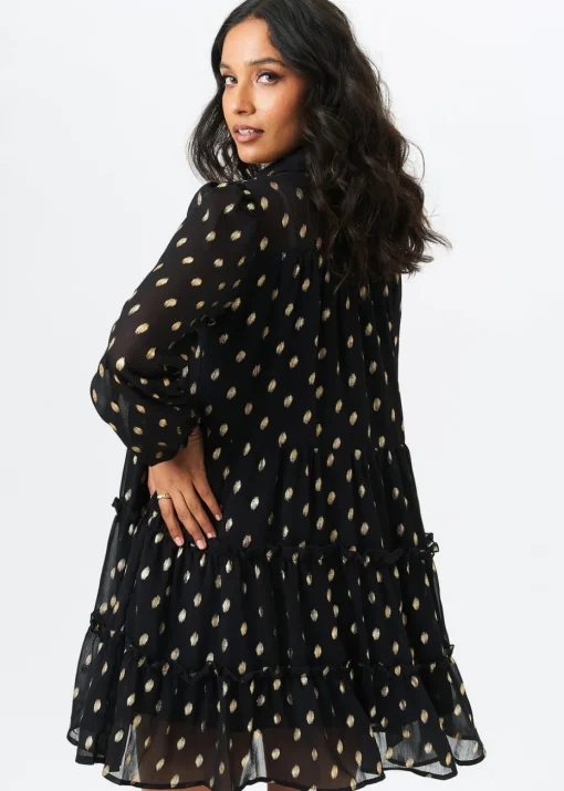 Gini London Black Foil Print Smock Shirt Dress