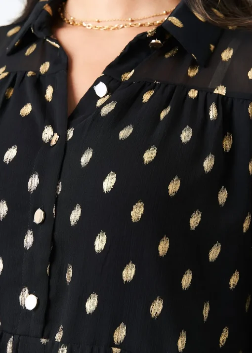 Gini London Black Foil Print Smock Shirt Dress