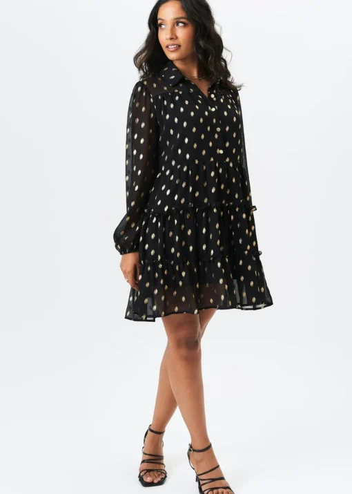Gini London Black Foil Print Smock Shirt Dress