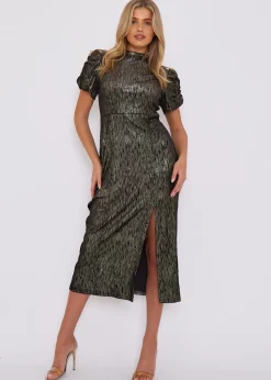 Gini London Black Foil Velour Midi Dress