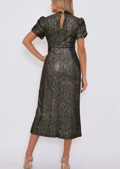 Gini London Black Foil Velour Midi Dress