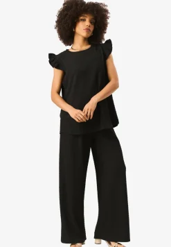 Gini London Black Frill Sleeves Textured Oversized Top