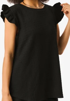 Gini London Black Frill Sleeves Textured Oversized Top