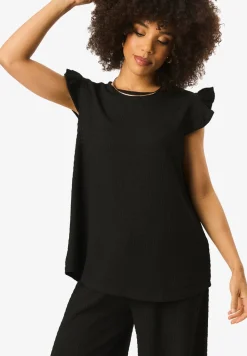 Gini London Black Frill Sleeves Textured Oversized Top