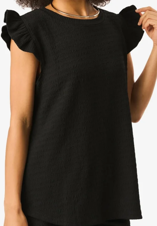 Gini London Black Frill Sleeves Textured Oversized Top