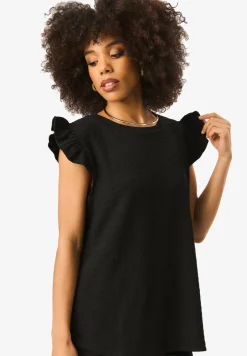 Gini London Black Frill Sleeves Textured Oversized Top