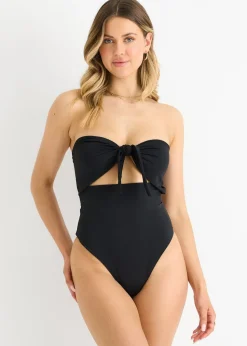 Gini London Black Front Tie Bandeau Swimsuit