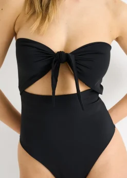 Gini London Black Front Tie Bandeau Swimsuit