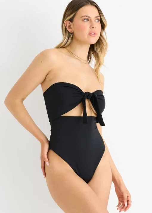 Gini London Black Front Tie Bandeau Swimsuit