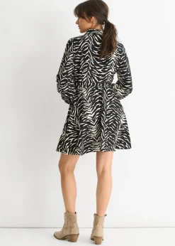 Gini London Black/ Gold Zebra Belted Shirt Dress