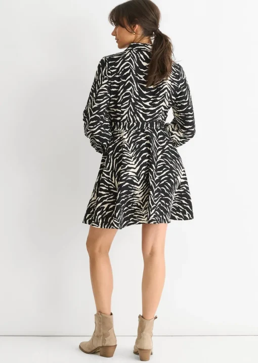 Gini London Black/ Gold Zebra Belted Shirt Dress