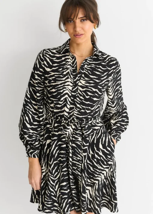 Gini London Black/ Gold Zebra Belted Shirt Dress