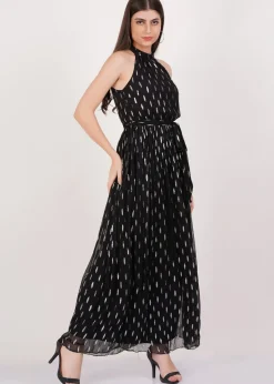 Gini London Black Jacquard Halter Neck Maxi Dress