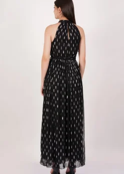 Gini London Black Jacquard Halter Neck Maxi Dress