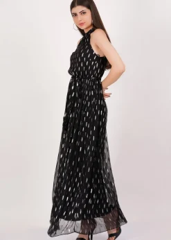 Gini London Black Jacquard Halter Neck Maxi Dress