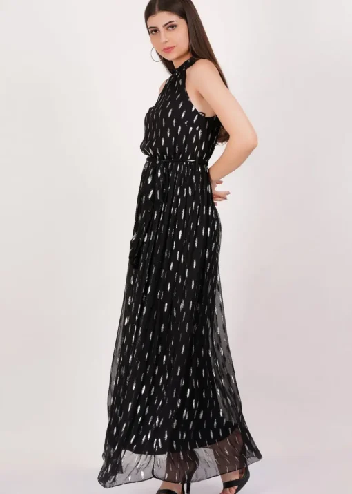 Gini London Black Jacquard Halter Neck Maxi Dress