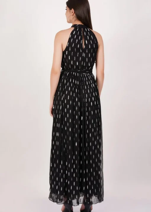 Gini London Black Jacquard Halter Neck Maxi Dress