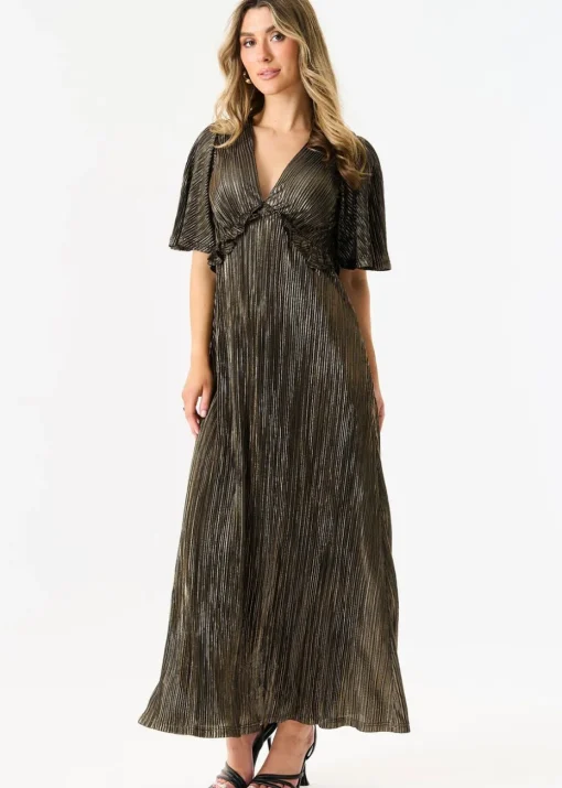Gini London  Black Occassion Metallic Plisse Dress