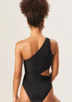 Gini London Black One Shoulder Ring Detail Cutout Swimsuit