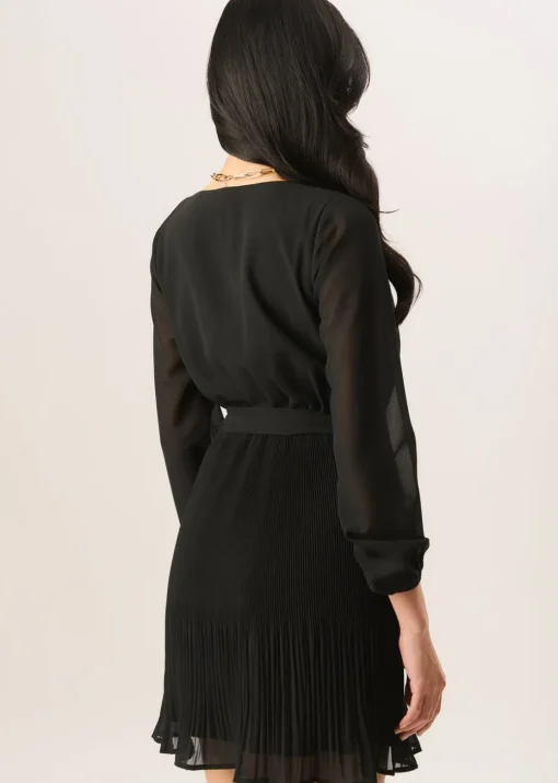 Gini London Black Pleated Longsleeve Wrap Mini Dress