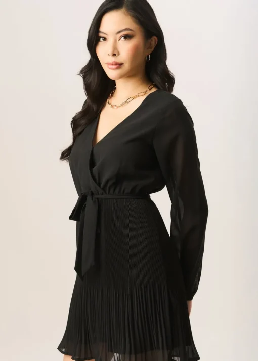 Gini London Black Pleated Longsleeve Wrap Mini Dress