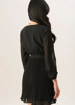 Gini London Black Pleated Longsleeve Wrap Mini Dress