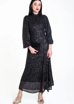 Gini London Black Sequin High Neck Occassion Midi Dress