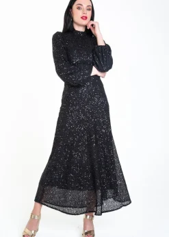 Gini London Black Sequin High Neck Occassion Midi Dress