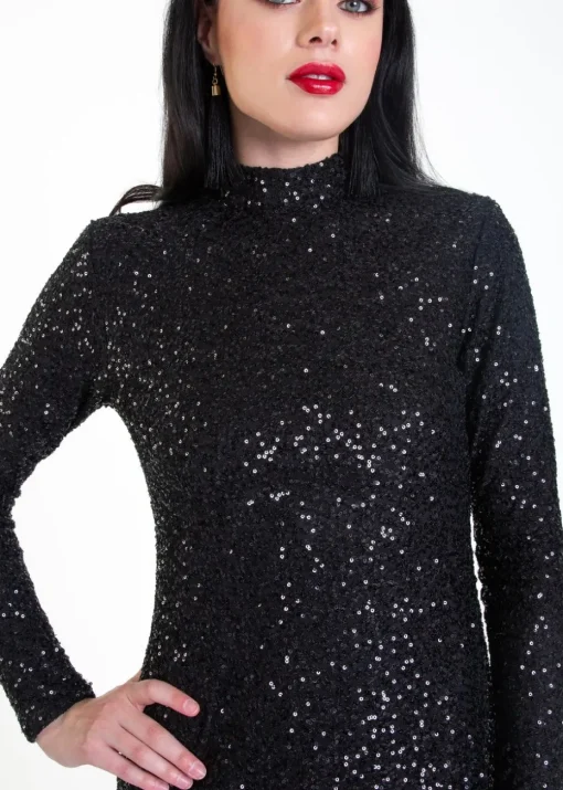 Gini London Black Sequin High Neck Bodycon Dress