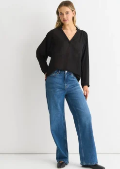 Gini London Black Textured Chiffon Oversized Blouse
