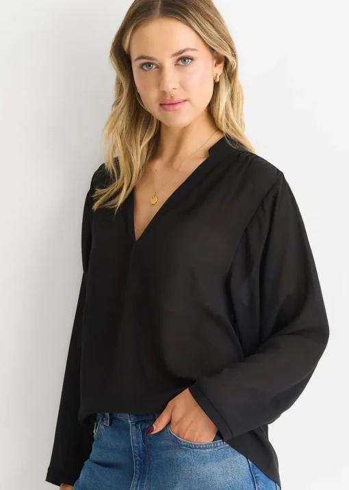 Gini London Black Textured Chiffon Oversized Blouse