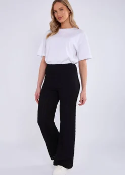 Gini London Black Textured Elasticated Waist Flared Trousers