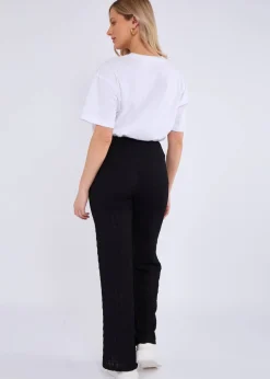 Gini London Black Textured Elasticated Waist Flared Trousers