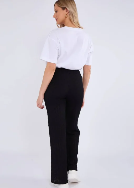 Gini London Black Textured Elasticated Waist Flared Trousers