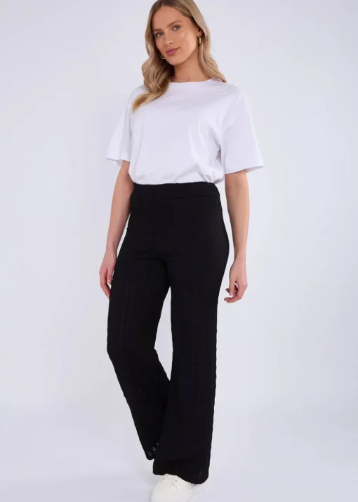 Gini London Black Textured Elasticated Waist Flared Trousers
