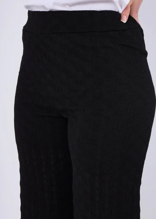 Gini London Black Textured Elasticated Waist Flared Trousers