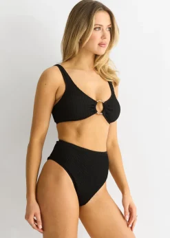 Gini London Black Textured Ring Detail Bikini Top