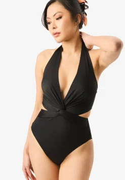 Gini London Black Twisted Cut out Halter Swimsuit