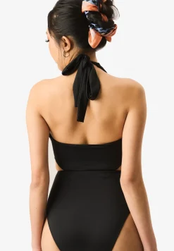 Gini London Black Twisted Cut out Halter Swimsuit