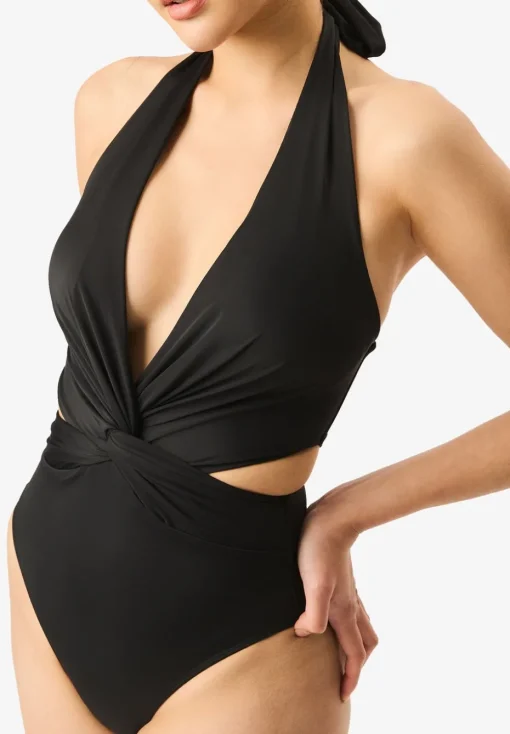 Gini London Black Twisted Cut out Halter Swimsuit