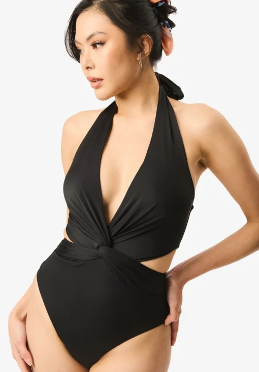 Gini London Black Twisted Cut out Halter Swimsuit