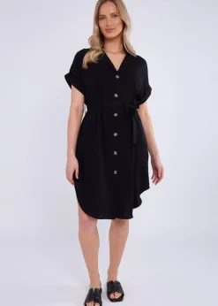 Gini London Black Utility Belted Oversized Viscose Shirt Dress