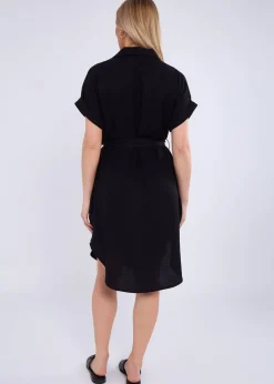 Gini London Black Utility Belted Oversized Viscose Shirt Dress