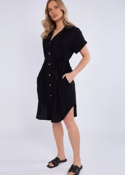 Gini London Black Utility Belted Oversized Viscose Shirt Dress