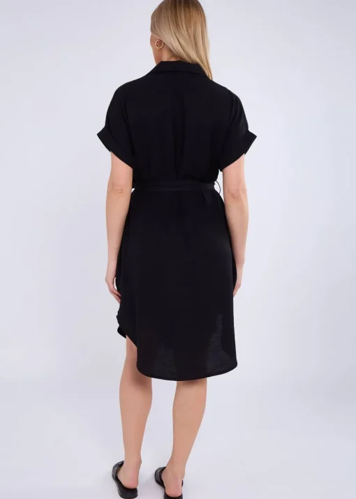 Gini London Black Utility Belted Oversized Viscose Shirt Dress