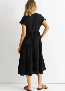 Gini London Black V Neck Pocket Smock Midi Dress