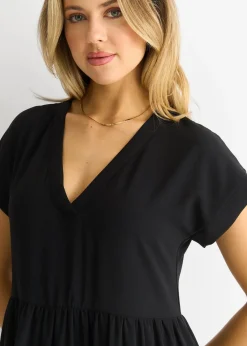 Gini London Black V Neck Pocket Smock Midi Dress
