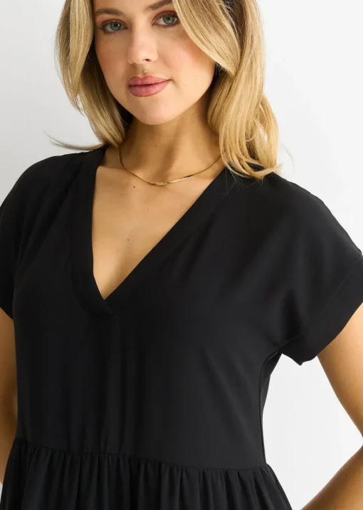 Gini London Black V Neck Pocket Smock Midi Dress