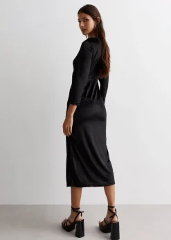 Gini London Black Velvet Wrap Top Skater Midi Dress