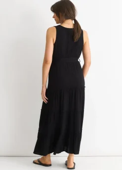 Gini London Black Viscose Wrap Tiered Maxi Dress